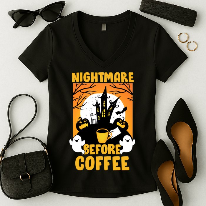 Nightmare Before Coffee Women's V-Neck T-Shirt