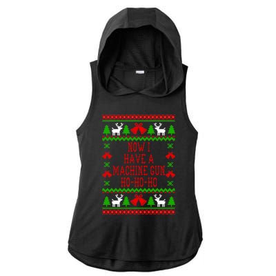 Now I Have A Machine Gun Ho Ho Ho Die Hard Quote Ugly Christmas Sweater Ladies PosiCharge Tri-Blend Wicking Draft Hoodie Tank