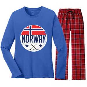 Norway Ice Hockey Flag Jersey Supporter Nordic Fan Gift Cool Gift Women's Long Sleeve Flannel Pajama Set 