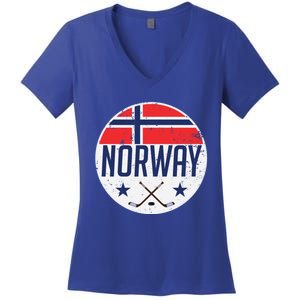 Norway Ice Hockey Flag Jersey Supporter Nordic Fan Gift Cool Gift Women's V-Neck T-Shirt