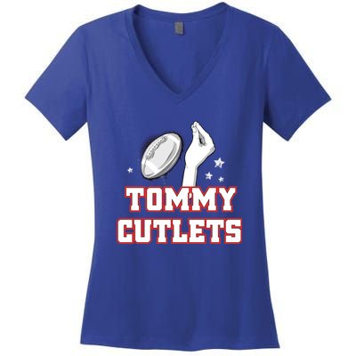 Ny Italian Hand Gesture Tommy Cutlets Football Quarterback Women's V-Neck T-Shirt