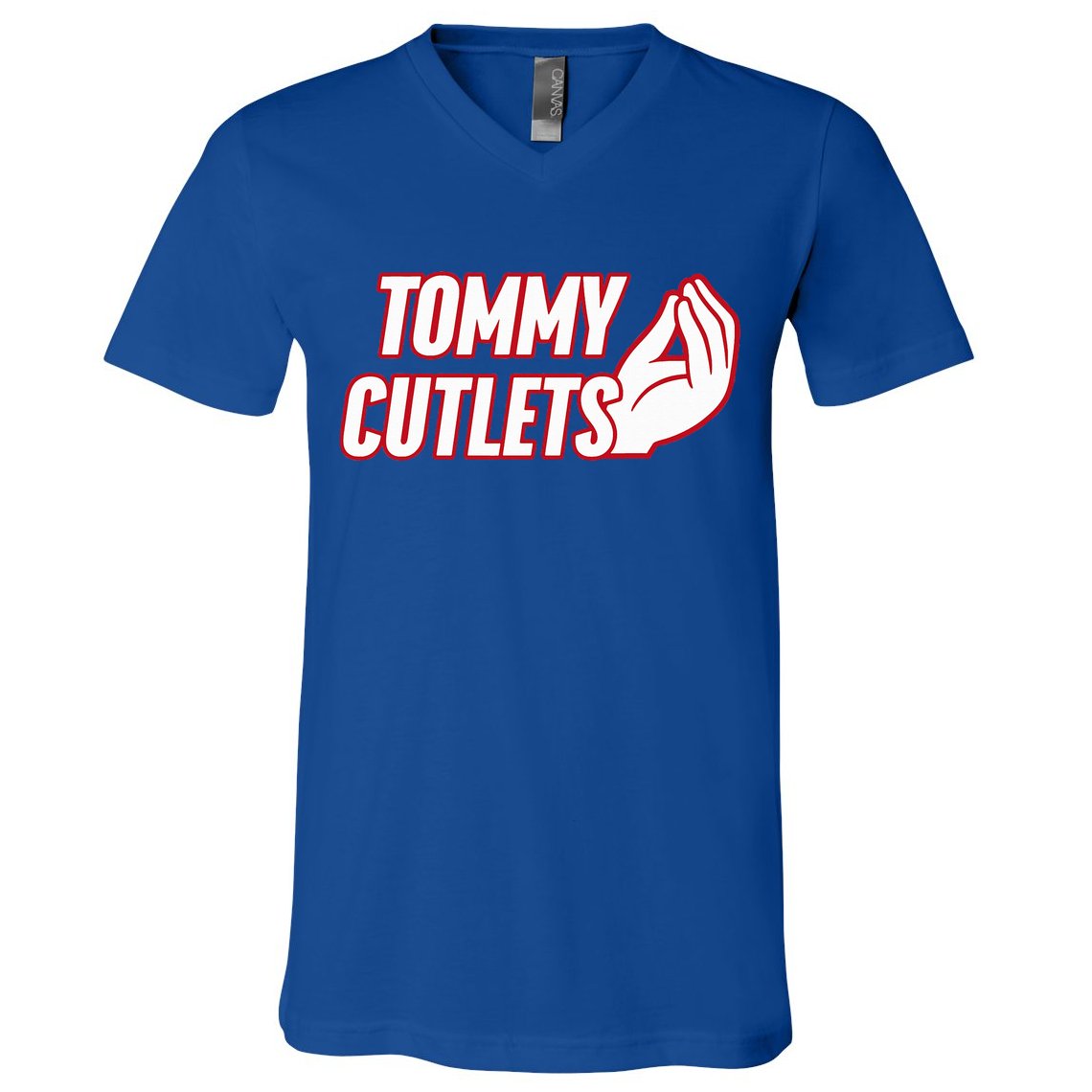 NY Italian Hand Gesture Tommy Cutlets Football Quarterback  V-Neck T-Shirt