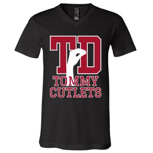 NY Italian Hand Gesture Tommy Cutlets Football Quarterback  V-Neck T-Shirt