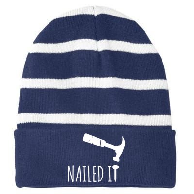 Nailed It Hammer And Nail Woodworking Carpentry Striped Beanie with Solid Band