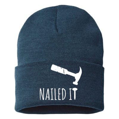 Nailed It Hammer And Nail Woodworking Carpentry Sustainable Knit Beanie