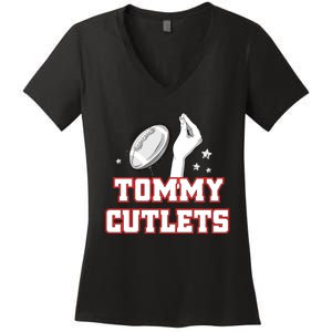 Ny Italian Hand Gesture Tommy Cutlets Football Quarterback Women's V-Neck T-Shirt