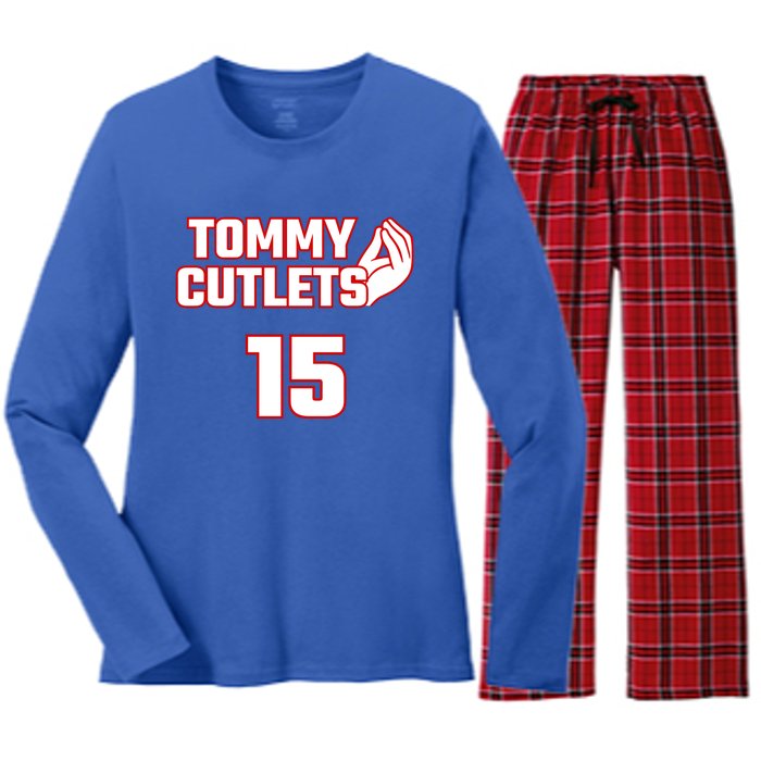 Ny Italian Hand Gesture Tommy Cutlets Football Quarterback Women's Long Sleeve Flannel Pajama Set 