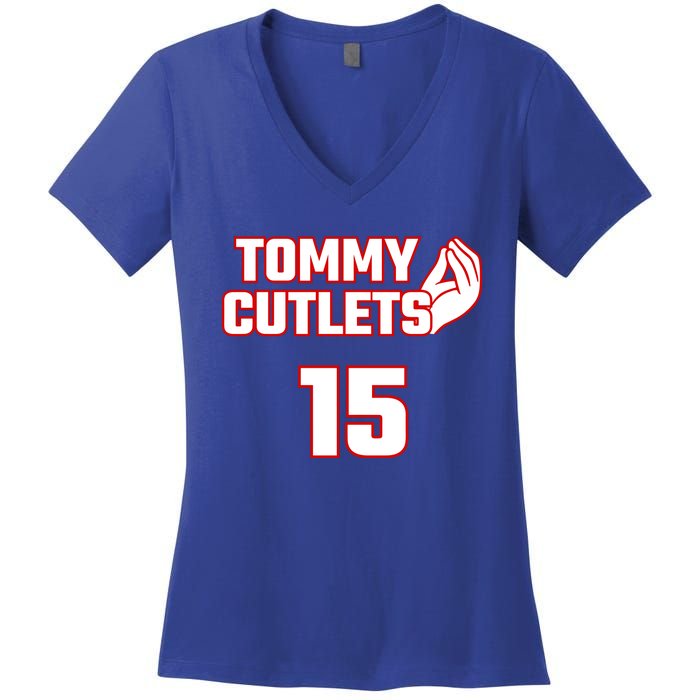 Ny Italian Hand Gesture Tommy Cutlets Football Quarterback Women's V-Neck T-Shirt