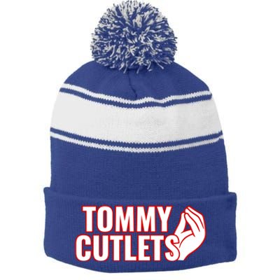 Ny Italian Hand Gesture Tommy Cutlets Football Quarterback Stripe Pom Pom Beanie