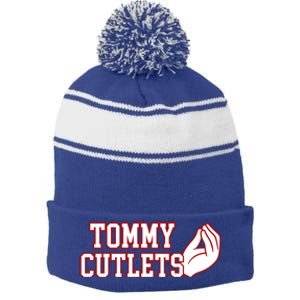 Ny Italian Hand Gesture Tommy Cutlets Football Quarterback Stripe Pom Pom Beanie