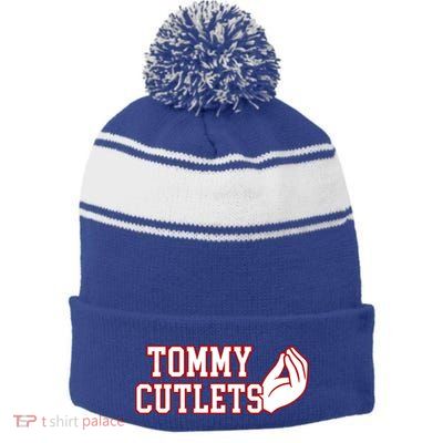 Ny Italian Hand Gesture Tommy Cutlets Football Quarterback Stripe Pom Pom Beanie