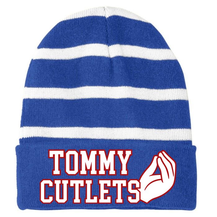 Ny Italian Hand Gesture Tommy Cutlets Football Quarterback Striped Beanie with Solid Band