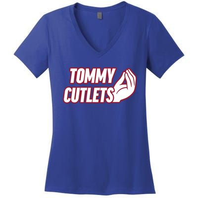 Ny Italian Hand Gesture Tommy Cutlets Football Quarterback Women's V-Neck T-Shirt