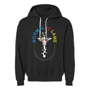 Normal Is Lame - Giraffe Autistic Puzzle Autism Awareness Garment-Dyed Fleece Hoodie