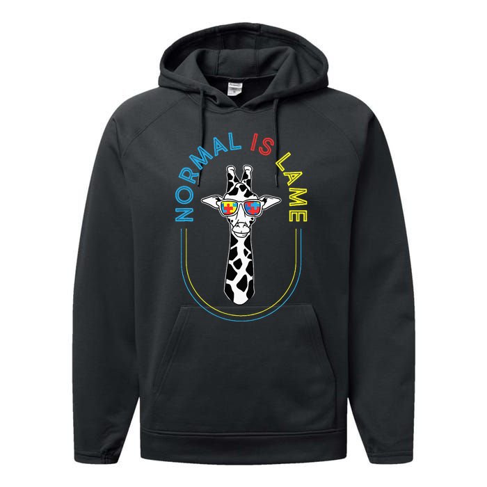 Normal Is Lame - Giraffe Autistic Puzzle Autism Awareness Performance Fleece Hoodie