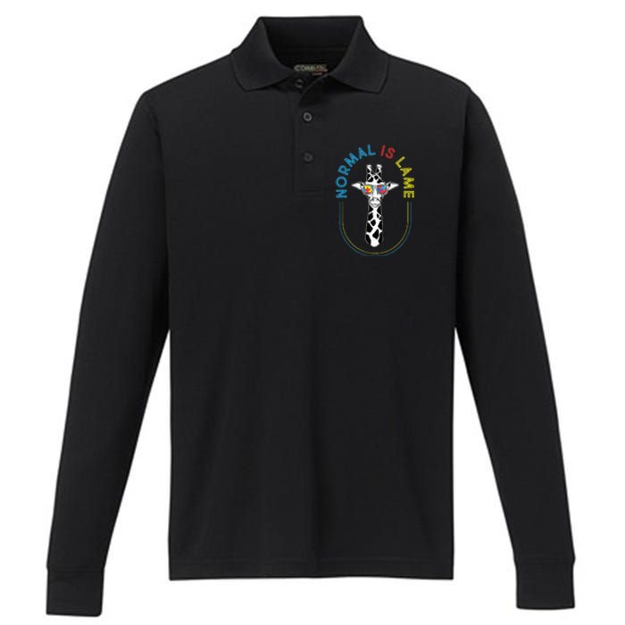 Normal Is Lame - Giraffe Autistic Puzzle Autism Awareness Performance Long Sleeve Polo