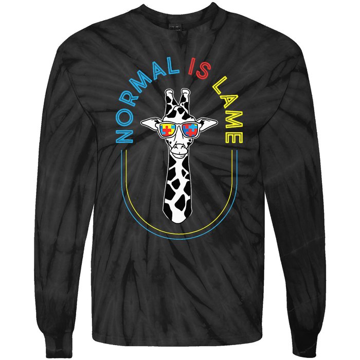 Normal Is Lame - Giraffe Autistic Puzzle Autism Awareness Tie-Dye Long Sleeve Shirt