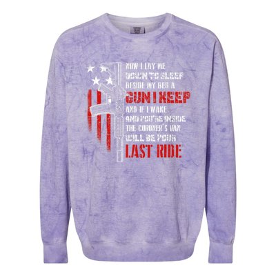 Now I Lay Me Down to Sleep Beside My Bed a Gun Lover Colorblast Crewneck Sweatshirt