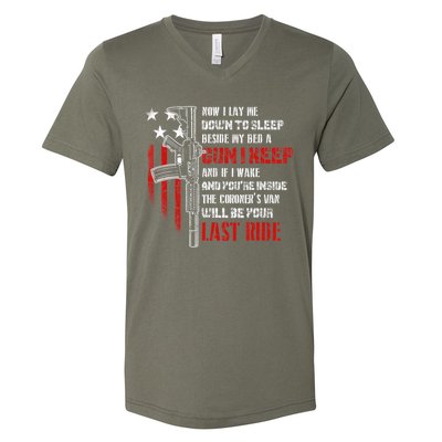 Now I Lay Me Down to Sleep Beside My Bed a Gun Lover V-Neck T-Shirt