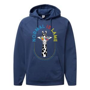 Normal Is Lame Giraffe Autistic Puzzle Autism Awareness Performance Fleece Hoodie