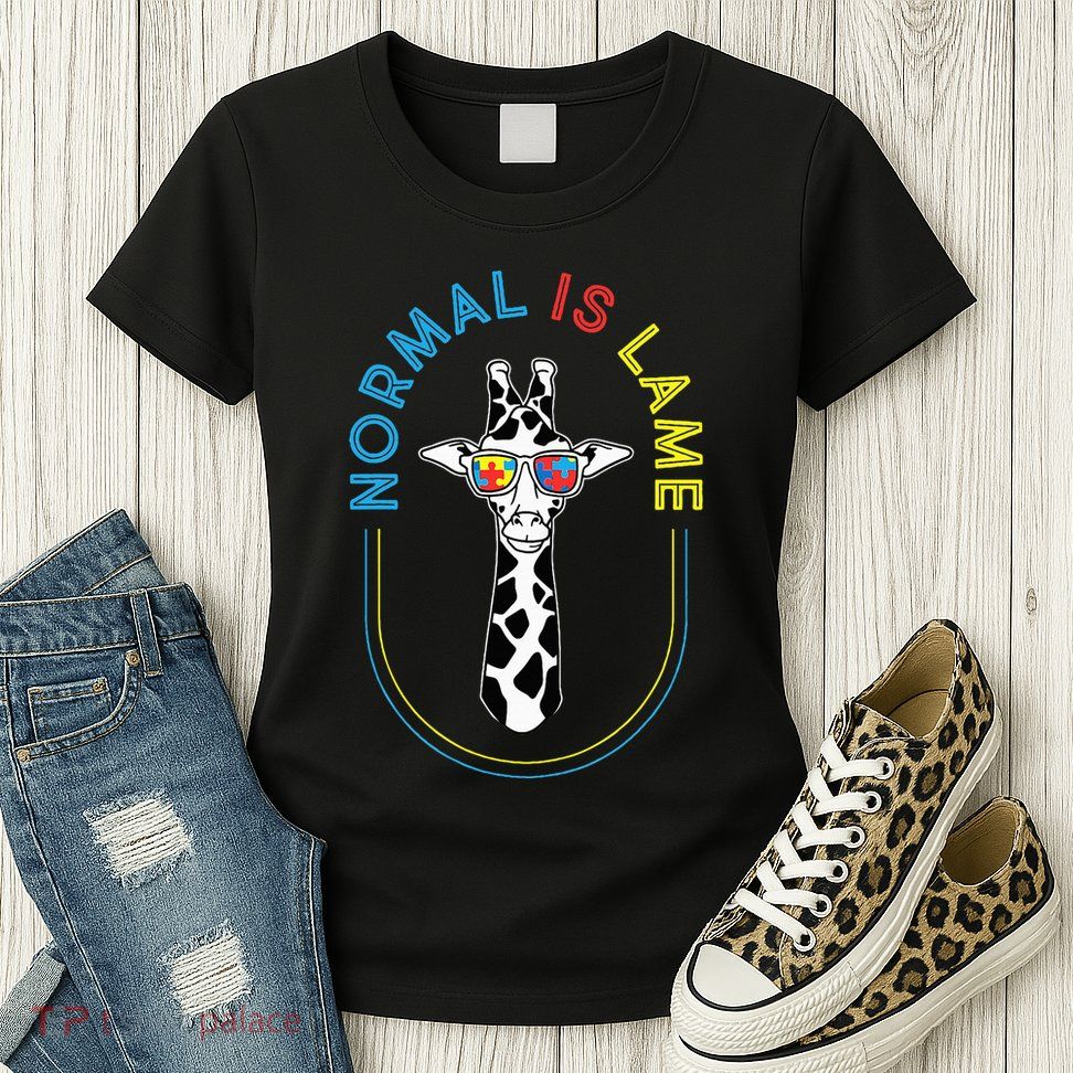 Normal Is Lame Giraffe Autistic Puzzle Autism Awareness Womens T-Shirt