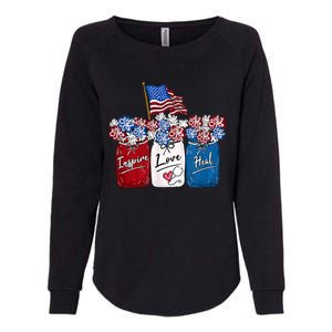 Nurse Inspire Love Heal American Flag Nurse Life 4th Of July Gift Womens California Wash Sweatshirt