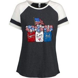 Nurse Inspire Love Heal American Flag Nurse Life 4th Of July Gift Enza Ladies Jersey Colorblock Tee