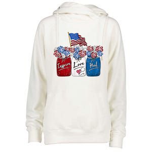 Nurse Inspire Love Heal American Flag Nurse Life 4th Of July Gift Womens Funnel Neck Pullover Hood