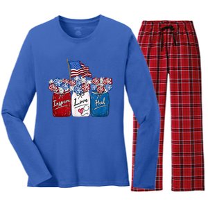 Nurse Inspire Love Heal American Flag Nurse Life 4th Of July Gift Women's Long Sleeve Flannel Pajama Set 