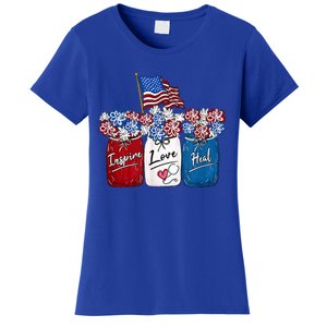 Nurse Inspire Love Heal American Flag Nurse Life 4th Of July Gift Women's T-Shirt