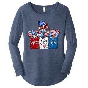 Nurse Inspire Love Heal American Flag Nurse Life 4th Of July Gift Women's Perfect Tri Tunic Long Sleeve Shirt