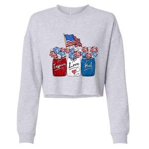 Nurse Inspire Love Heal American Flag Nurse Life 4th Of July Gift Cropped Pullover Crew