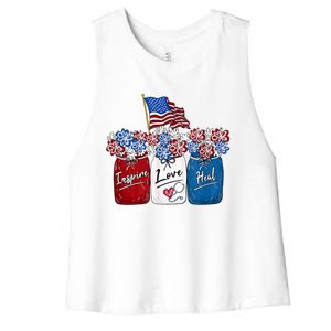 Nurse Inspire Love Heal American Flag Nurse Life 4th Of July Gift Women's Racerback Cropped Tank