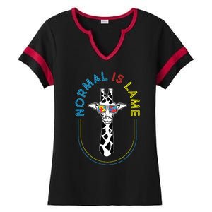 Normal Is Lame Giraffe Autistic Puzzle Autism Awareness Ladies Halftime Notch Neck Tee