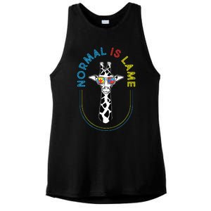 Normal Is Lame Giraffe Autistic Puzzle Autism Awareness Ladies PosiCharge Tri-Blend Wicking Tank