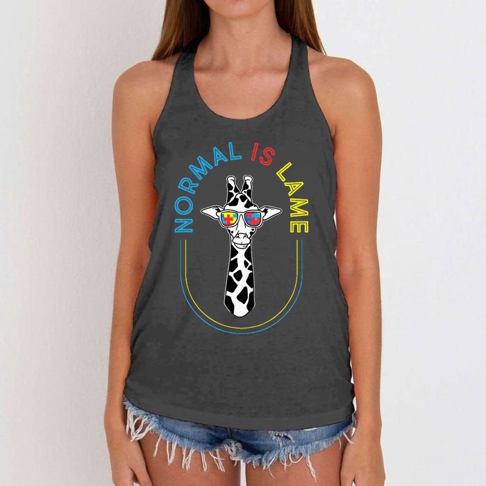 Normal Is Lame Giraffe Autistic Puzzle Autism Awareness Women's Knotted Racerback Tank