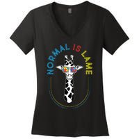 Normal Is Lame Giraffe Autistic Puzzle Autism Awareness Women's V-Neck T-Shirt