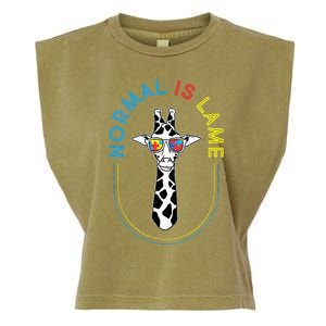 Normal Is Lame Giraffe Autistic Puzzle Autism Awareness Garment-Dyed Women's Muscle Tee