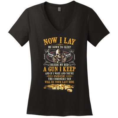 Now I Lay Me Down To Sleep Beside My Bed A Gun I Keep Women's V-Neck T-Shirt