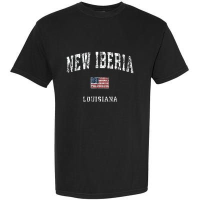 New Iberia Louisiana La Vintage American Flag Sports Design Garment-Dyed Heavyweight T-Shirt