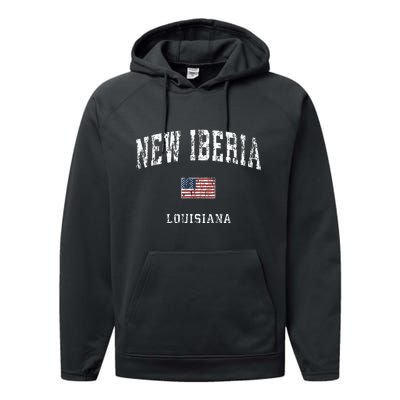 New Iberia Louisiana La Vintage American Flag Sports Design Performance Fleece Hoodie