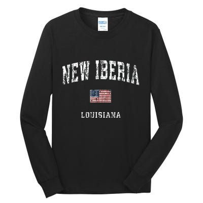 New Iberia Louisiana La Vintage American Flag Sports Design Tall Long Sleeve T-Shirt