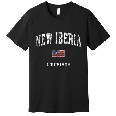 New Iberia Louisiana La Vintage American Flag Sports Design Premium T-Shirt