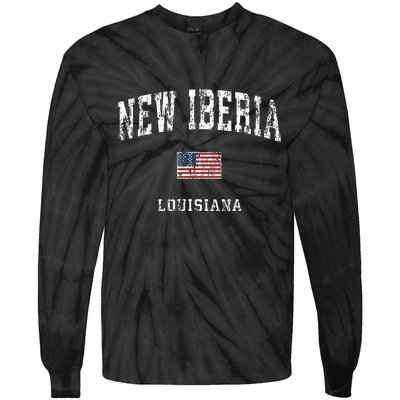 New Iberia Louisiana La Vintage American Flag Sports Design Tie-Dye Long Sleeve Shirt