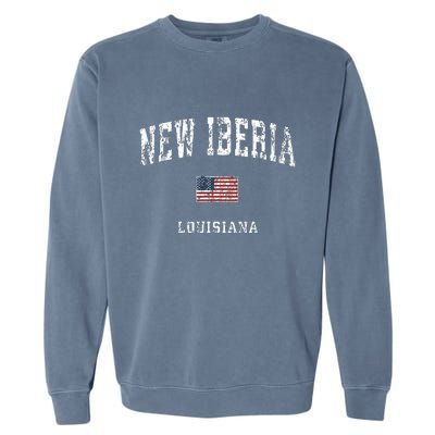 New Iberia Louisiana La Vintage American Flag Sports Design Garment-Dyed Sweatshirt