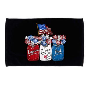 Nurse Inspire Love Heal American Flag Nurse Life 4th Of July Gift Microfiber Hand Towel