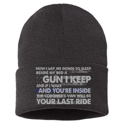 Now I Lay Me Down To Sleep Beside My Bed A Gun I Keep Sustainable Knit Beanie