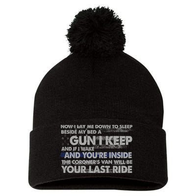 Now I Lay Me Down To Sleep Beside My Bed A Gun I Keep Pom Pom 12in Knit Beanie
