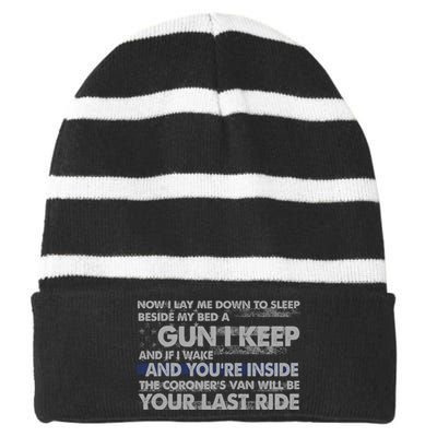 Now I Lay Me Down To Sleep Beside My Bed A Gun I Keep Striped Beanie with Solid Band