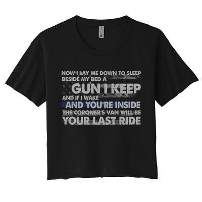Now I Lay Me Down To Sleep Beside My Bed A Gun I Keep Crop Top